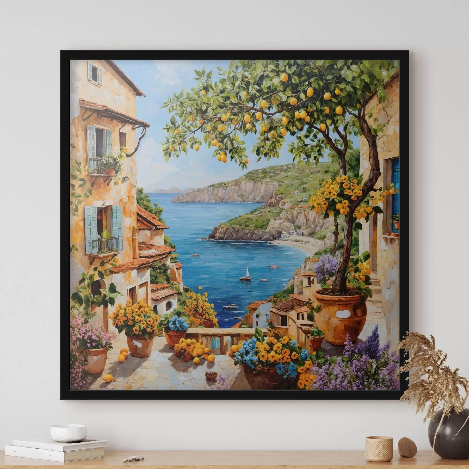 Papier peint Village côtier de style impressionniste avec un citronnier f48818