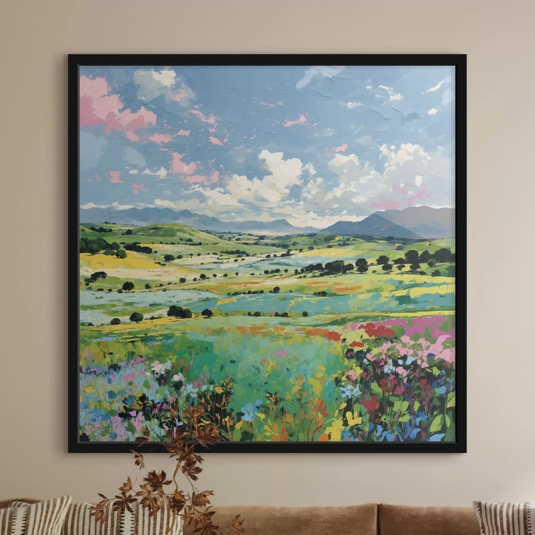 Papier peint L'impressionnisme : champs et collines en fleurs sous le ciel f48819