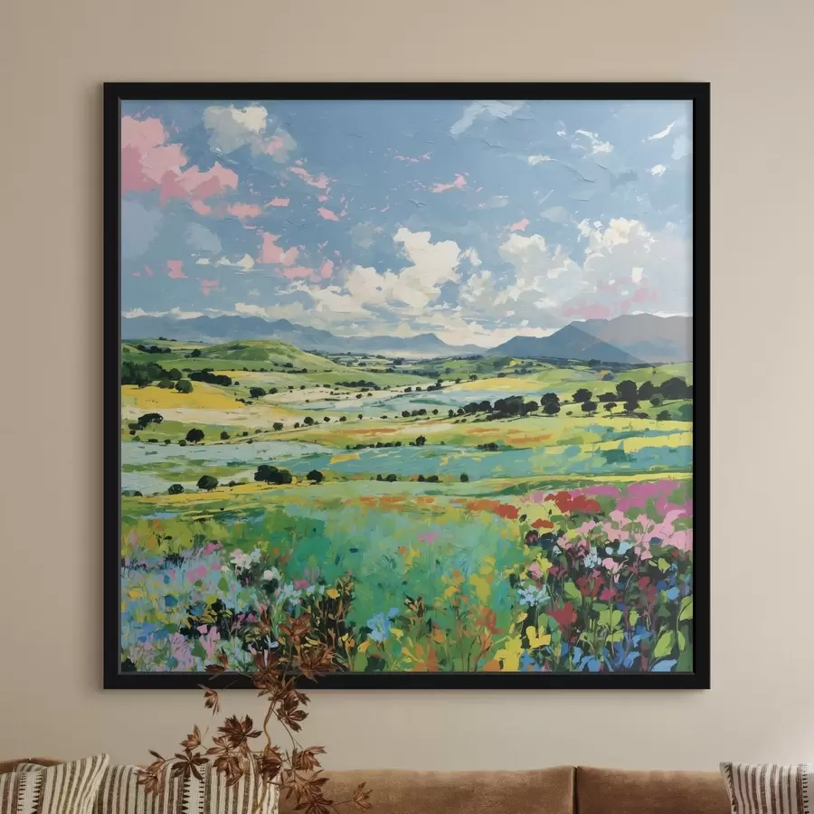 Papier peint L'impressionnisme : champs et collines en fleurs sous le ciel f48819