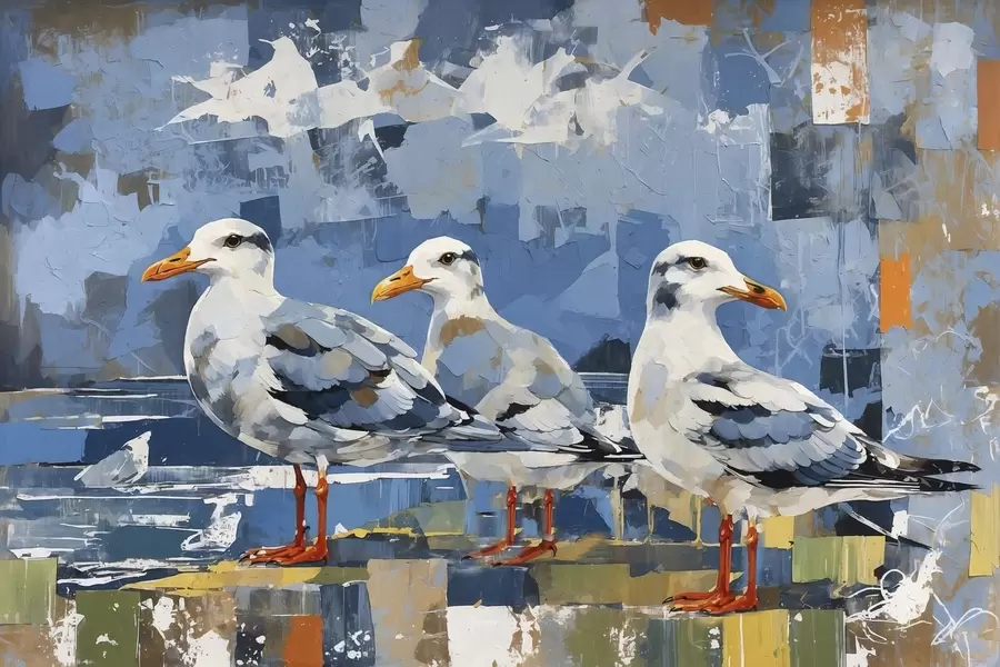 Papier peint Mouettes modernistes sur fond abstrait f48822