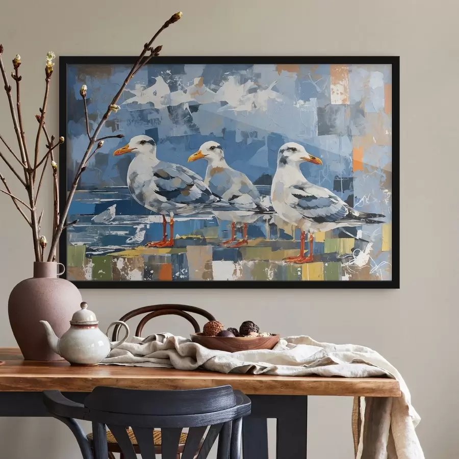 Papier peint Mouettes modernistes sur fond abstrait f48822