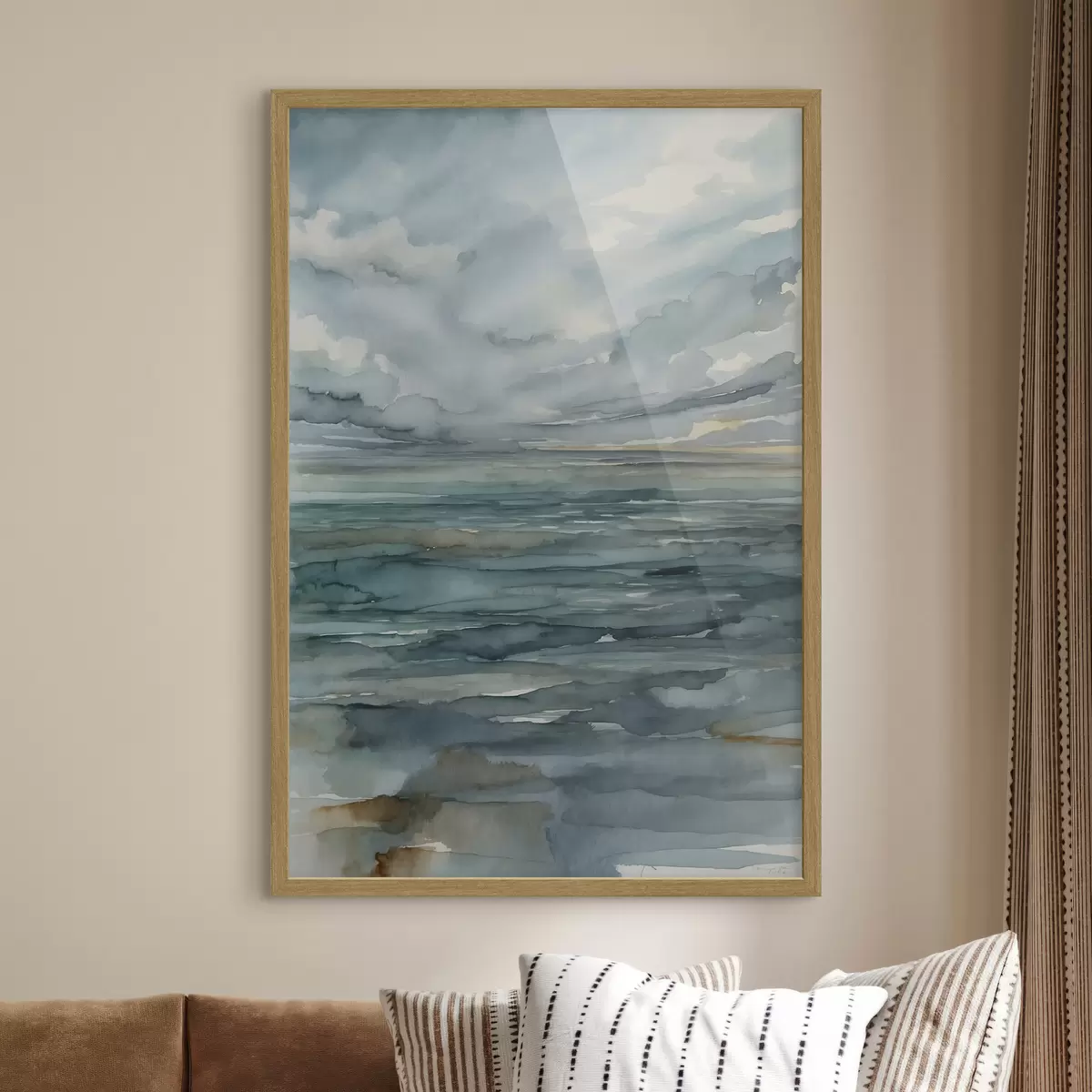 Poster Aquarelle représentant une mer calme sous un ciel nuageux f48824