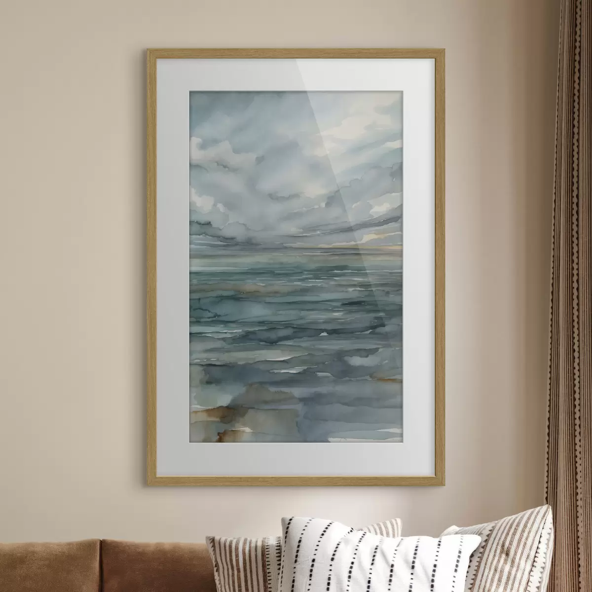 Poster Aquarelle représentant une mer calme sous un ciel nuageux f48824