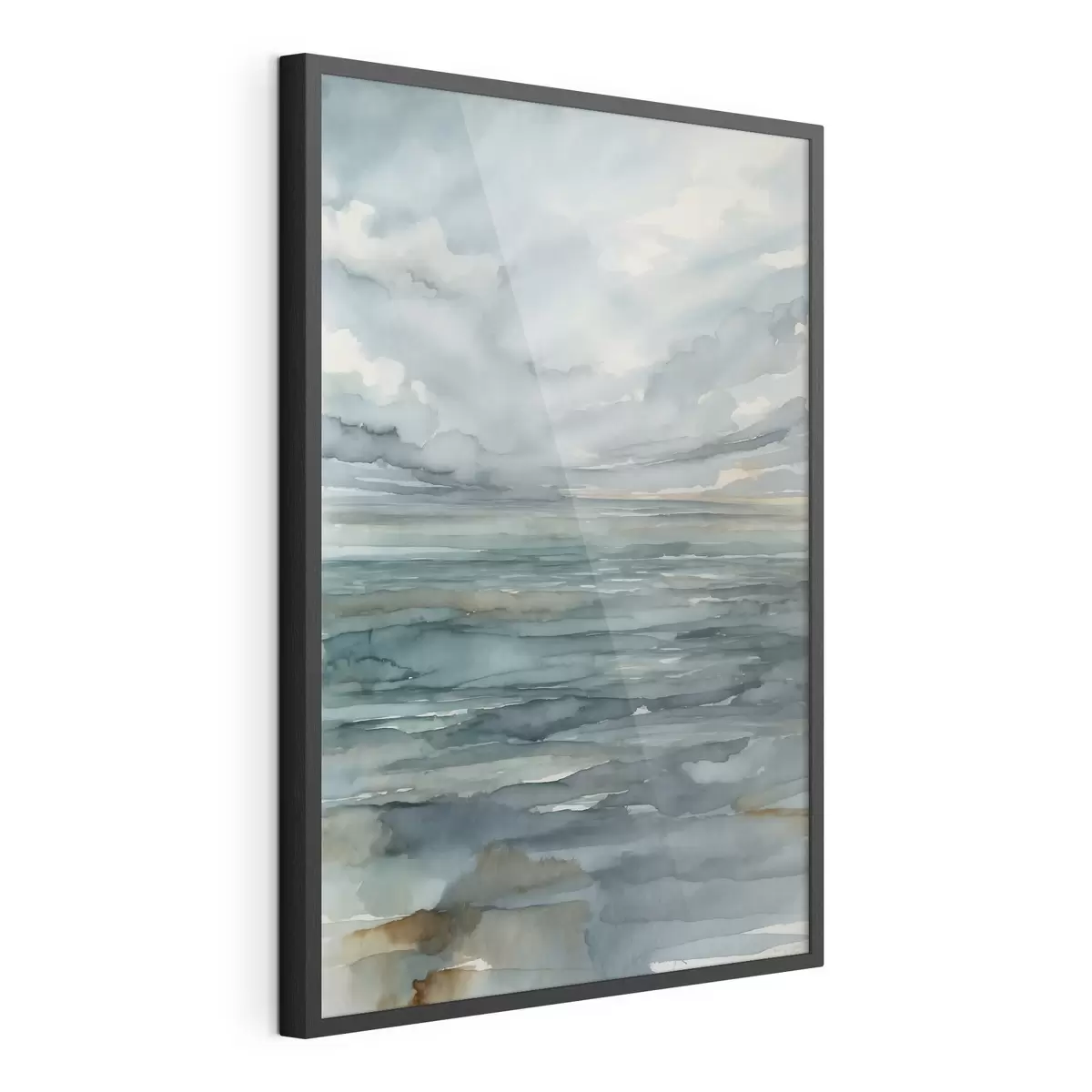 Poster Aquarelle représentant une mer calme sous un ciel nuageux f48824