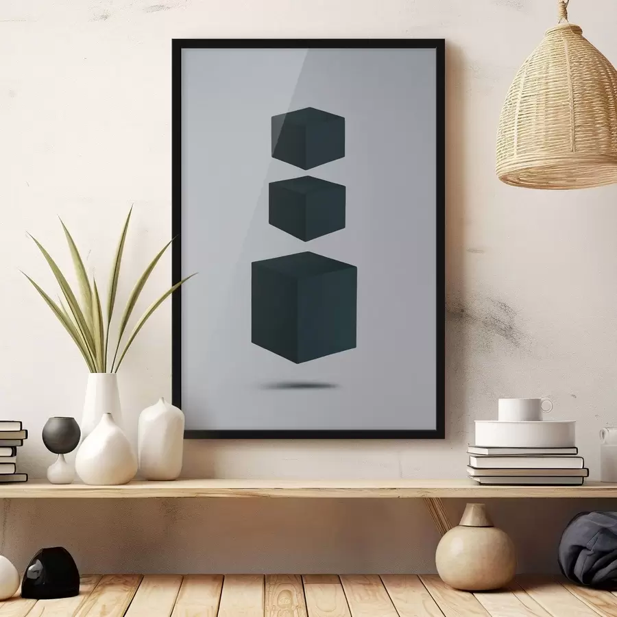 Papier peint Minimalisme : trois cubes sombres flottant dans l'espace f48830