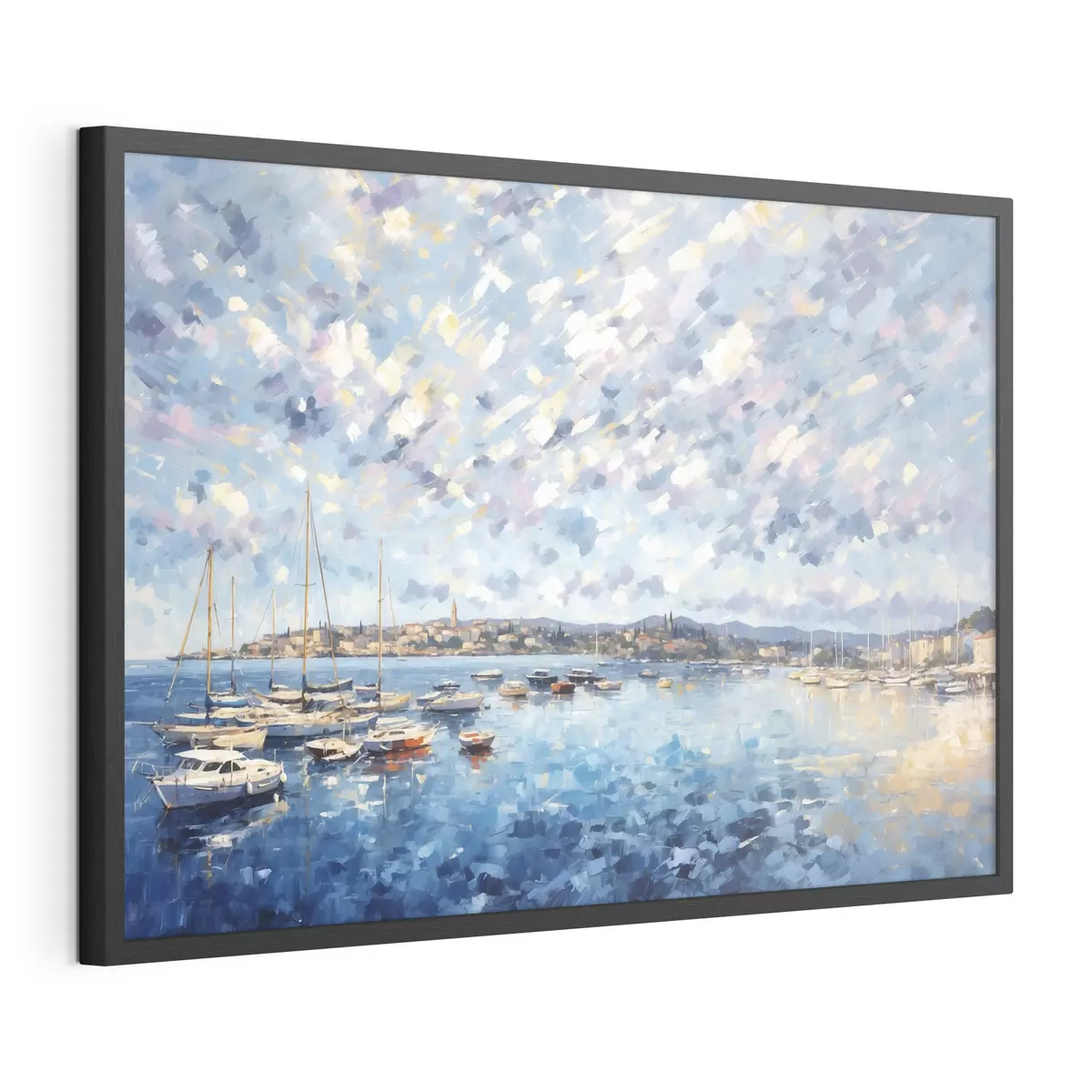 Poster Port impressionniste avec des bateaux et une ville f48831