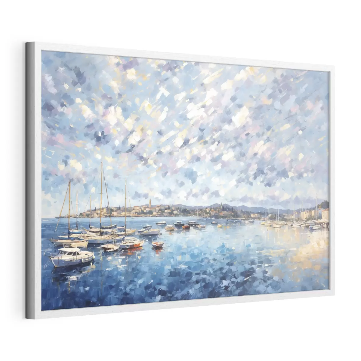 Poster Port impressionniste avec des bateaux et une ville f48831