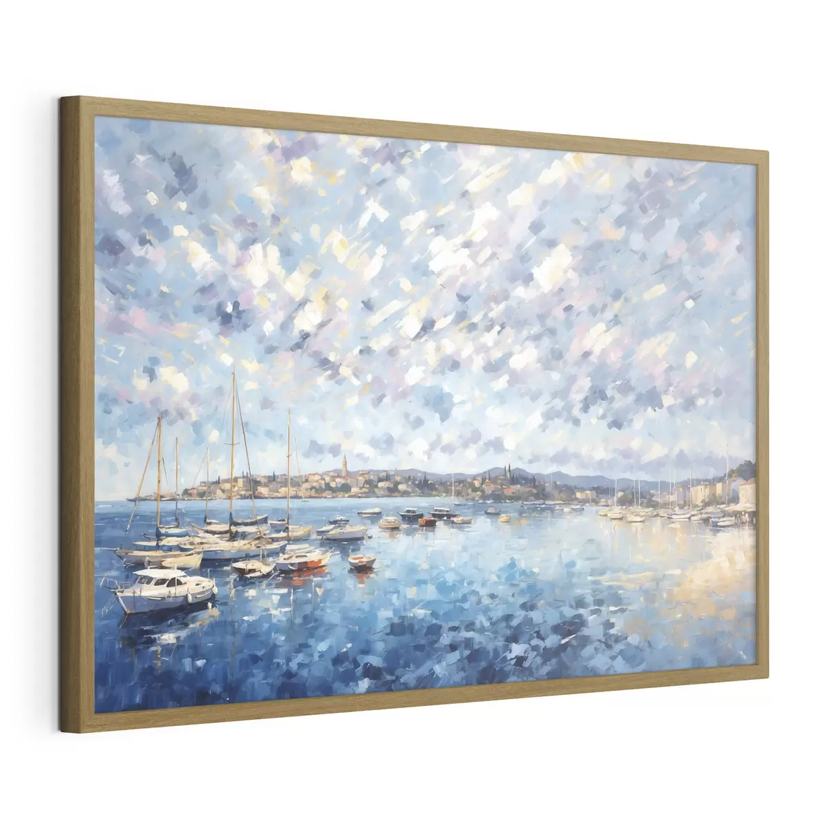 Poster Port impressionniste avec des bateaux et une ville f48831