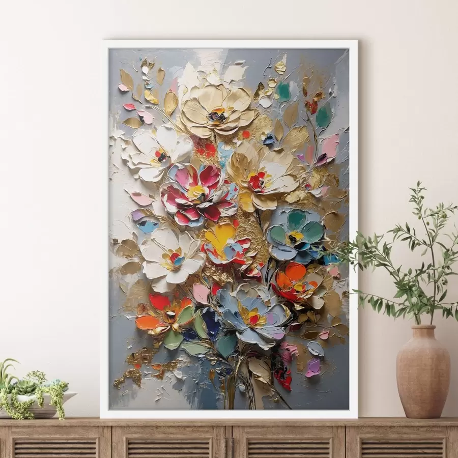 Papier peint Composition florale de style impasto aux pétales texturés f48832