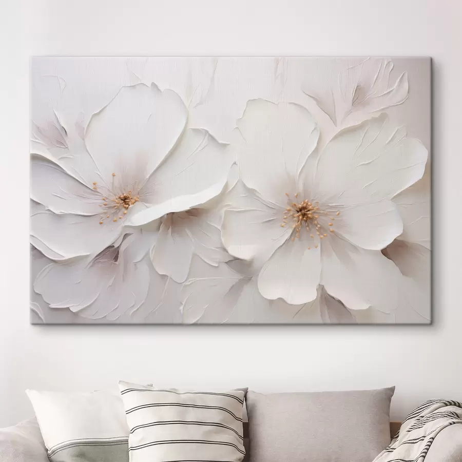 Tableau Fleurs blanches en relief dans un style minimaliste, avec des ombres douces s48796