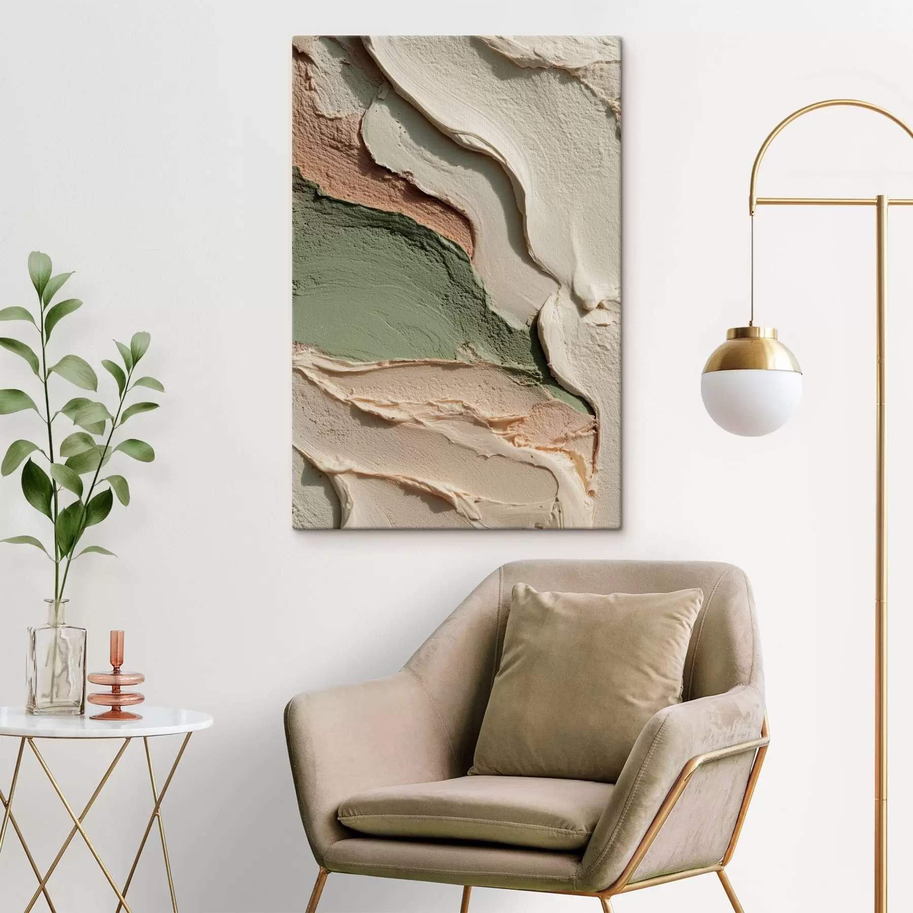 Tableau Coulées de peinture en style impasto aux tons naturels s48798