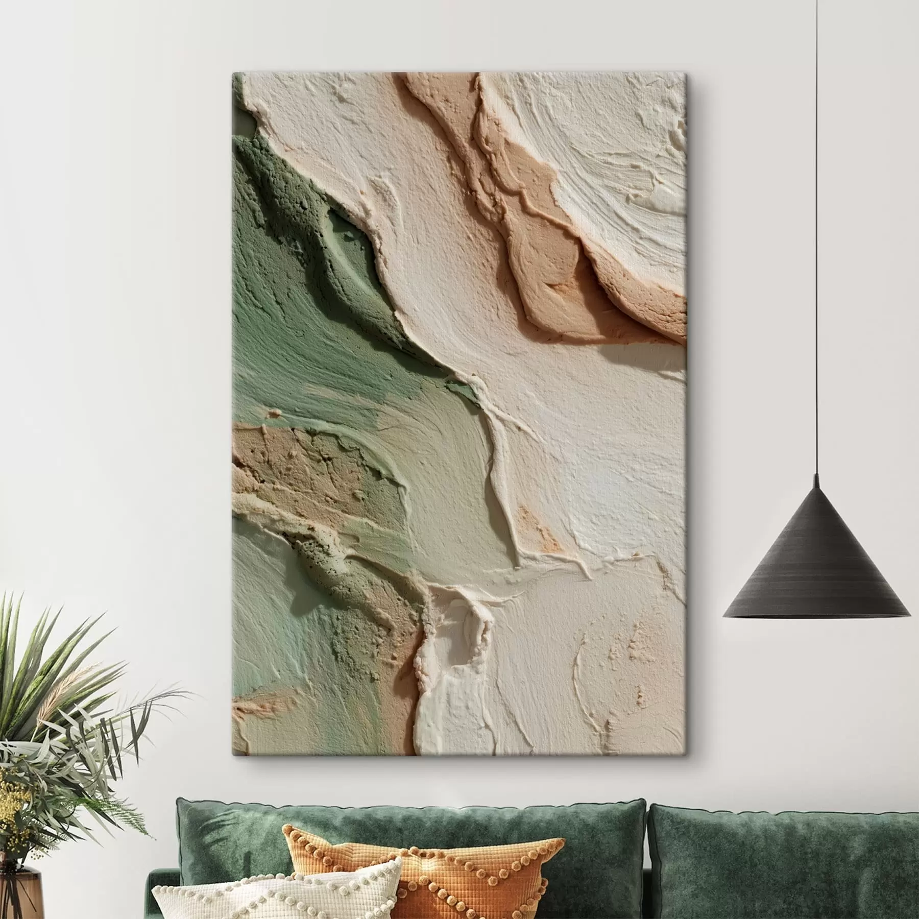 Tableau Texture de style impasto dans des tons beiges et verts s48799
