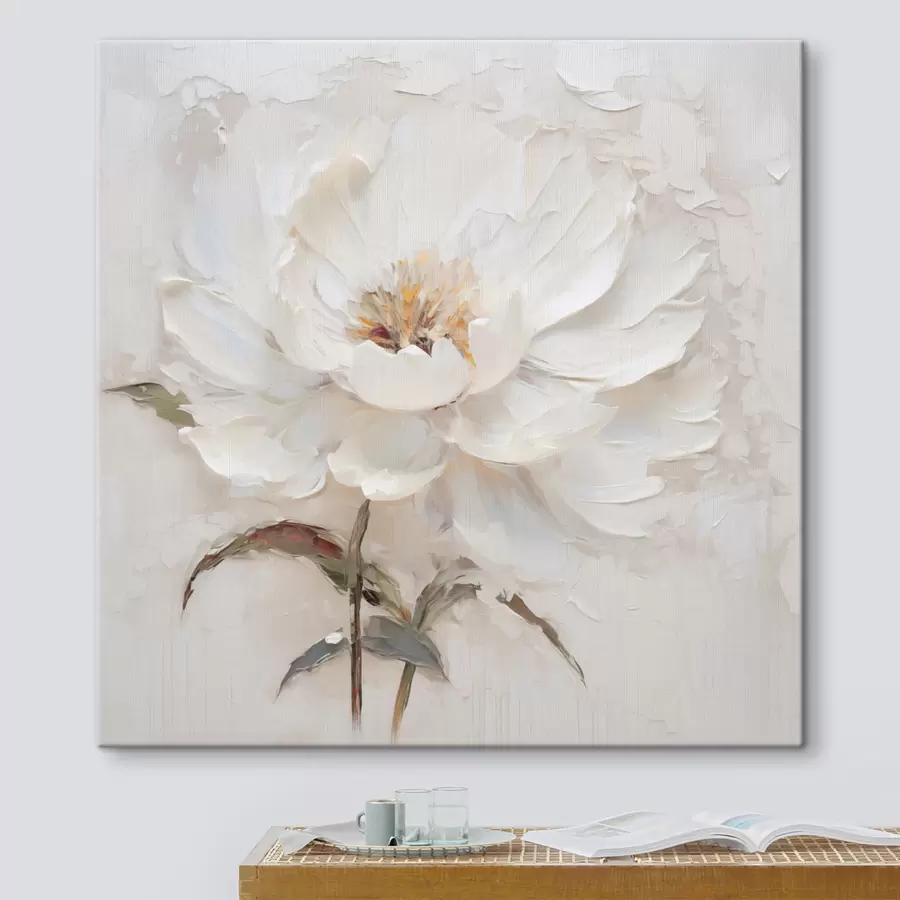 Tableau Fleur blanche de style impasto, réalisée à l'aide de coups de pinceau légers s48801