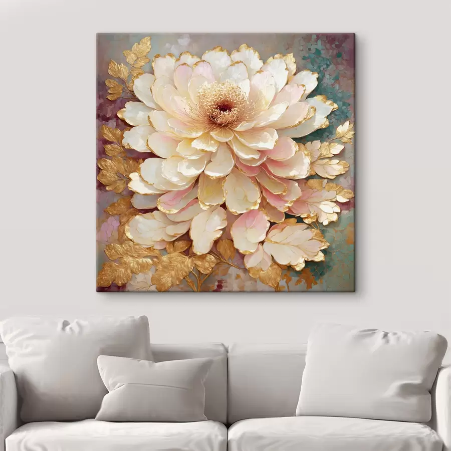 Tableau Fleur de style chinoiserie avec des feuilles et des détails ouvragés s48804