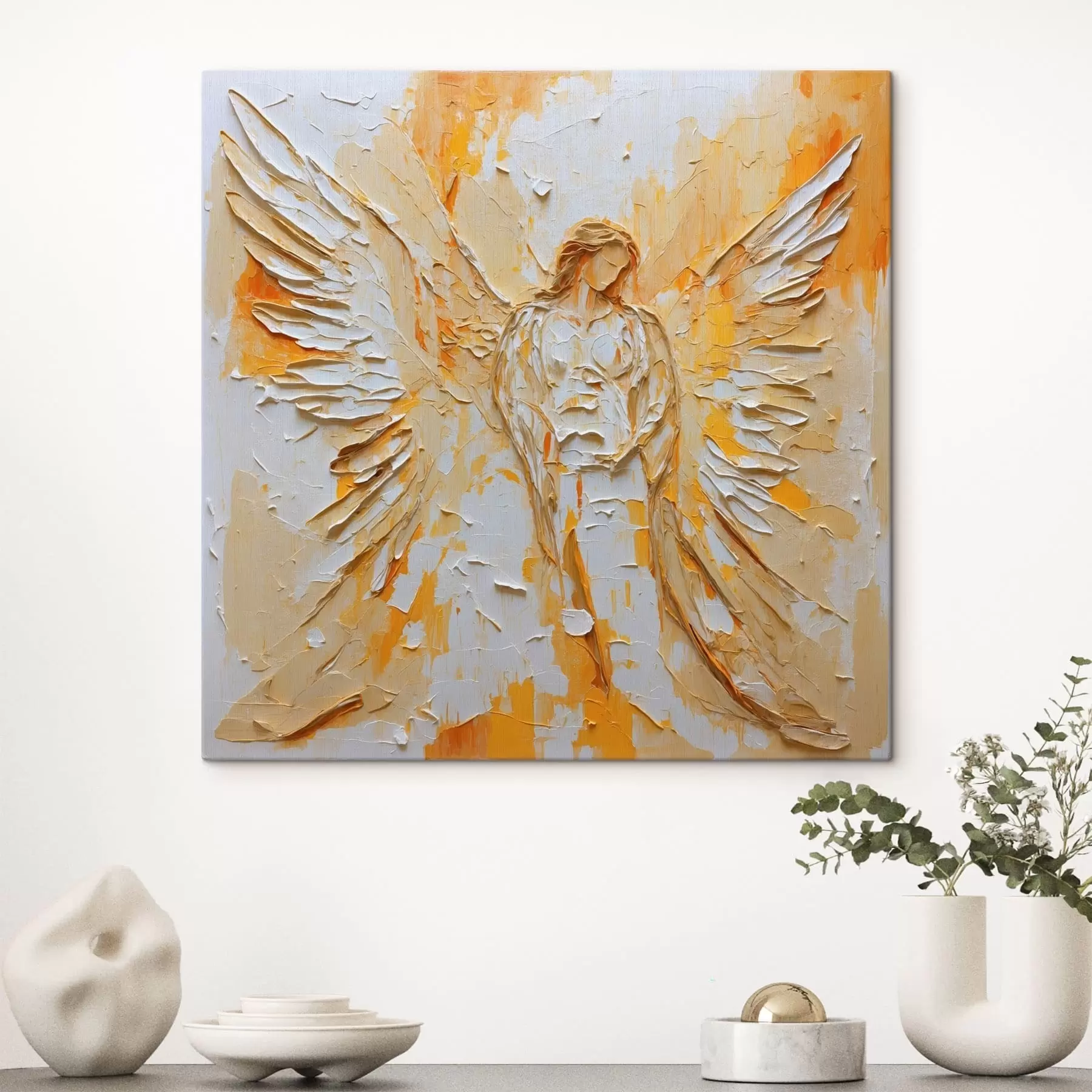 Tableau Figurine d'ange texturée de style impasto, avec des ailes s48808