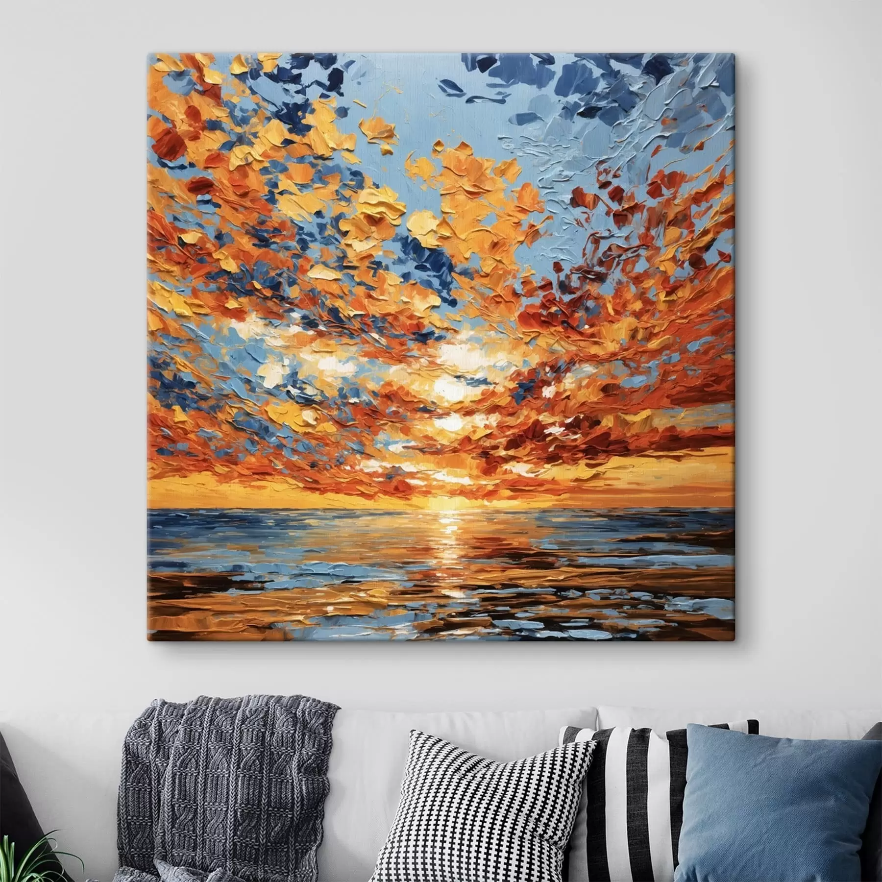 Tableau Coucher de soleil spectaculaire sur la mer, dans le style impasto s48810