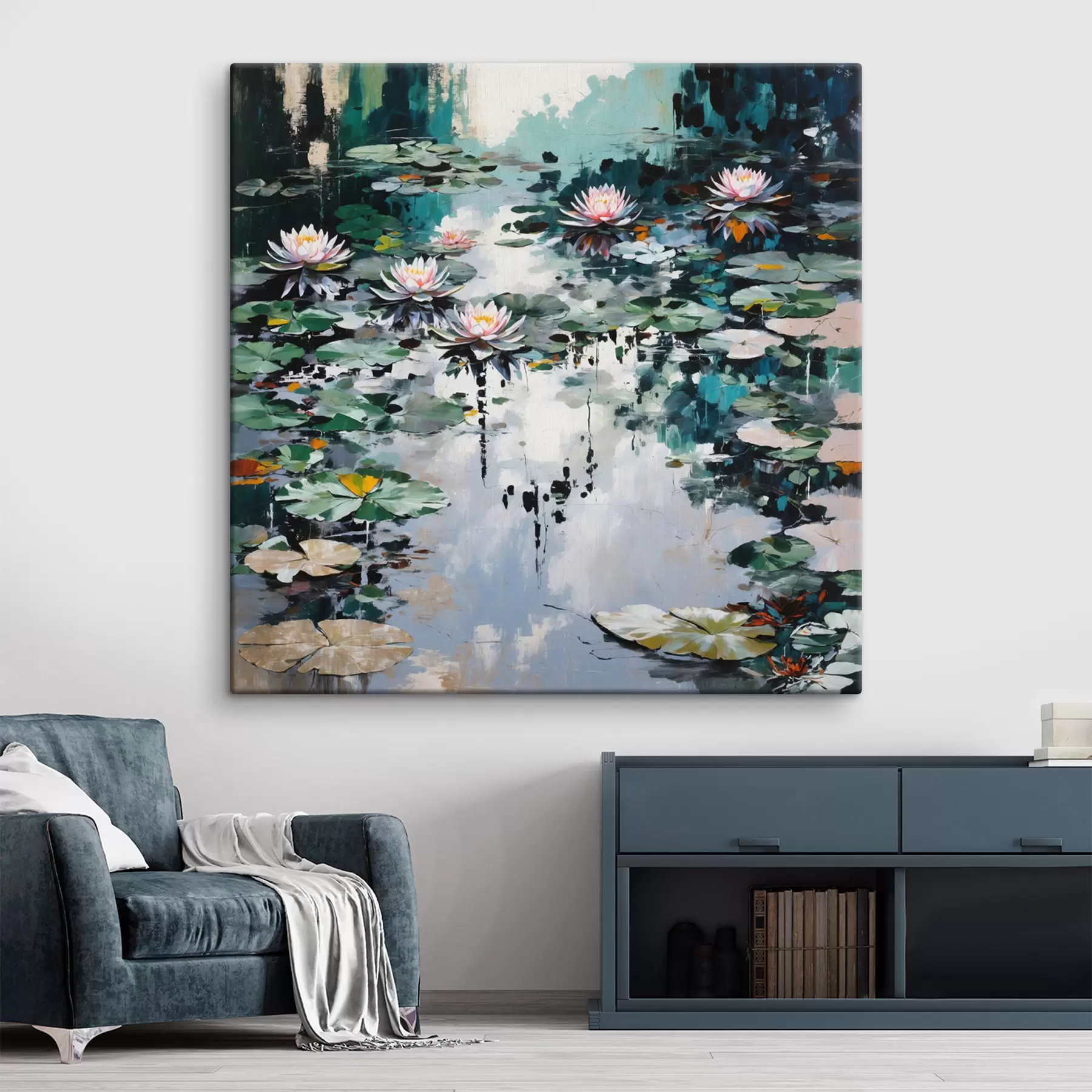 Tableau Impressionnisme : « Le Bassin aux nénuphars » dans des tons sombres s48814