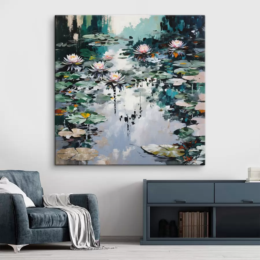 Tableau Impressionnisme : « Le Bassin aux nénuphars » dans des tons sombres s48814