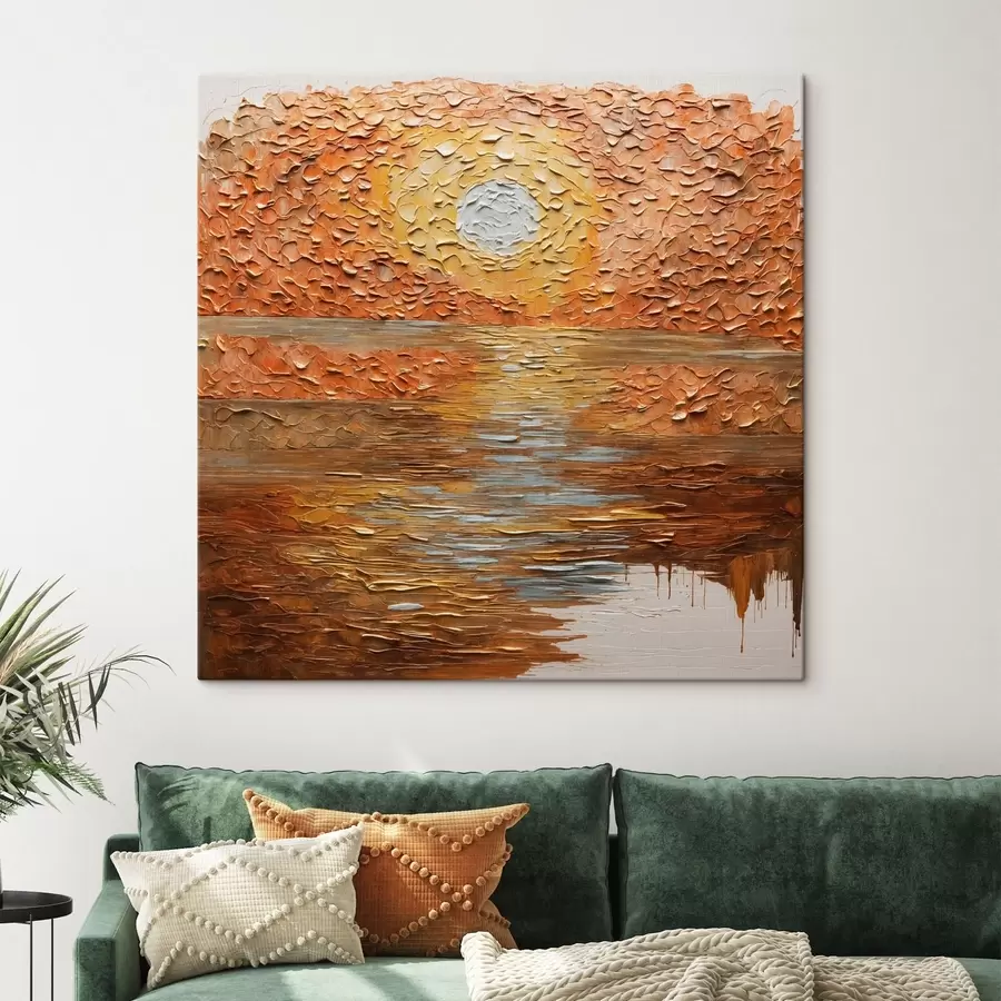Tableau Coucher de soleil abstrait au-dessus de l'eau, dans le style impasto s48815