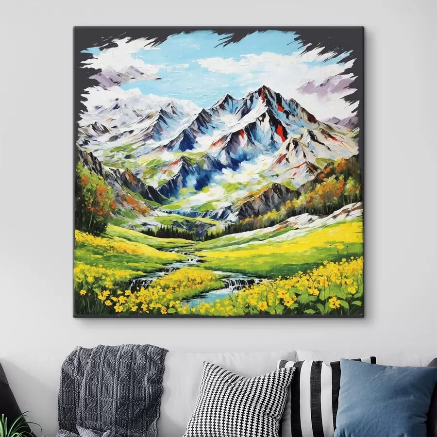 Tableau Paysage montagneux moderniste aux traits audacieux s48817