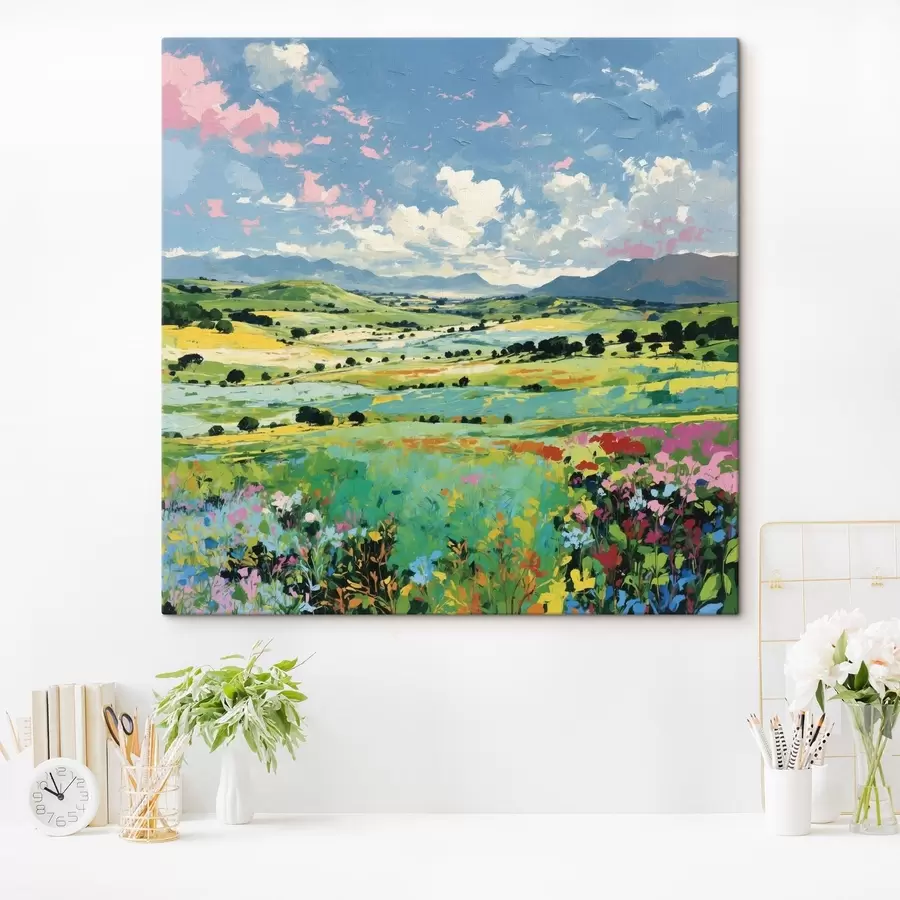 Tableau L'impressionnisme : champs et collines en fleurs sous le ciel s48819