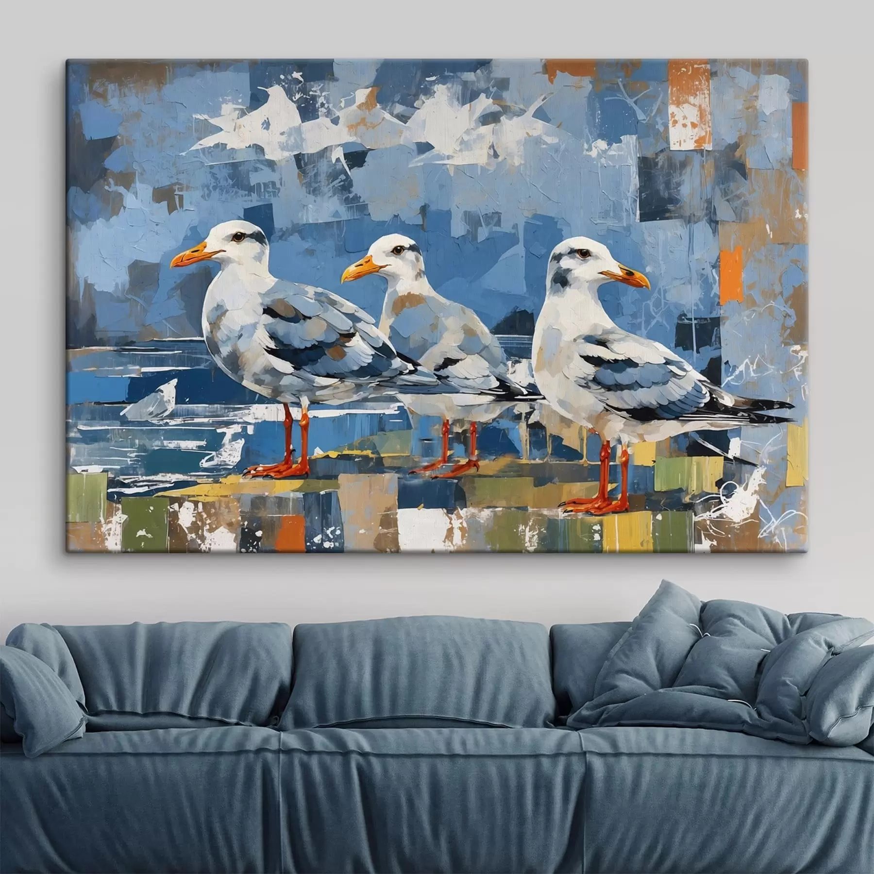 Tableau Mouettes modernistes sur fond abstrait s48822