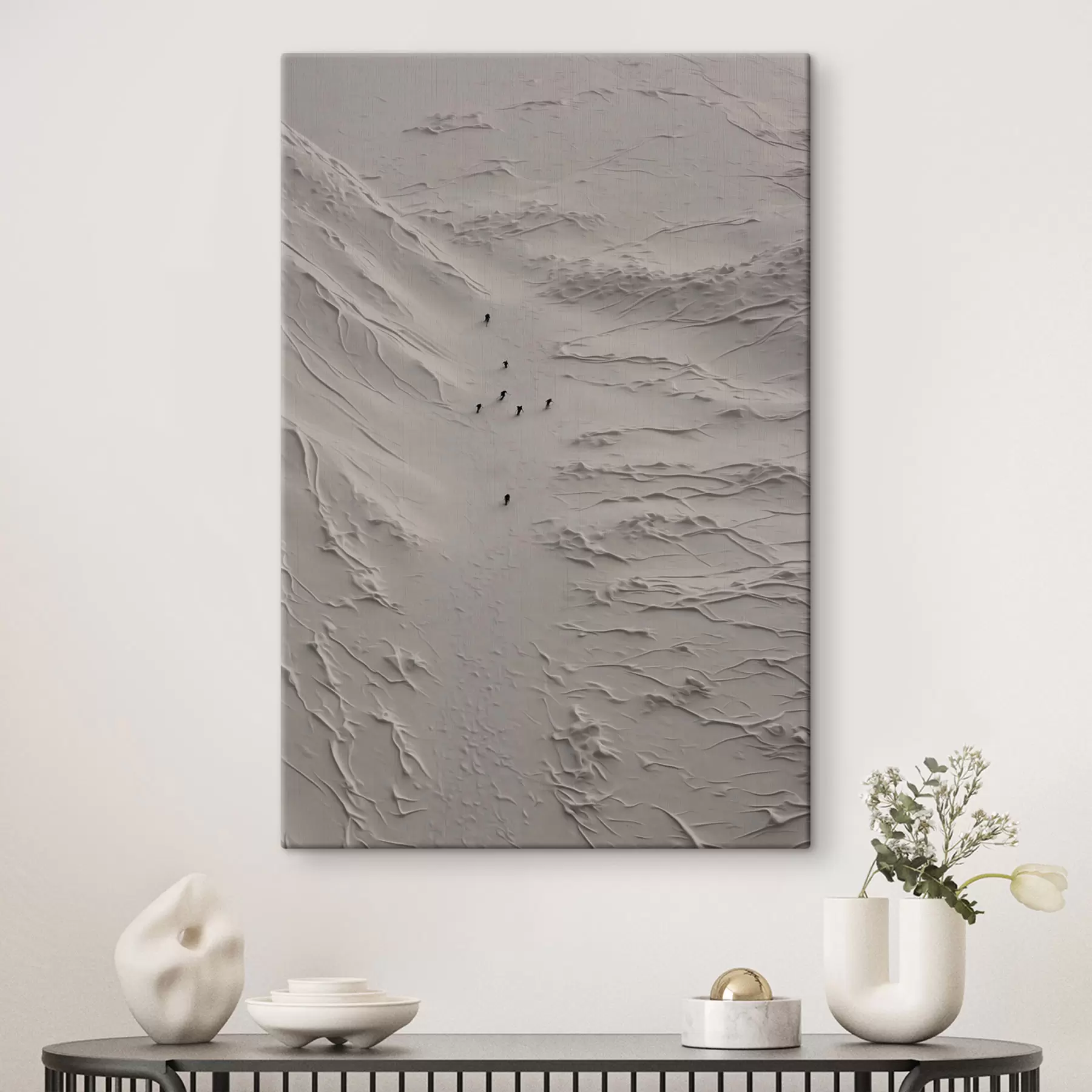 Tableau Des silhouettes minimalistes sur les dunes de sable, vues d'en haut s48825