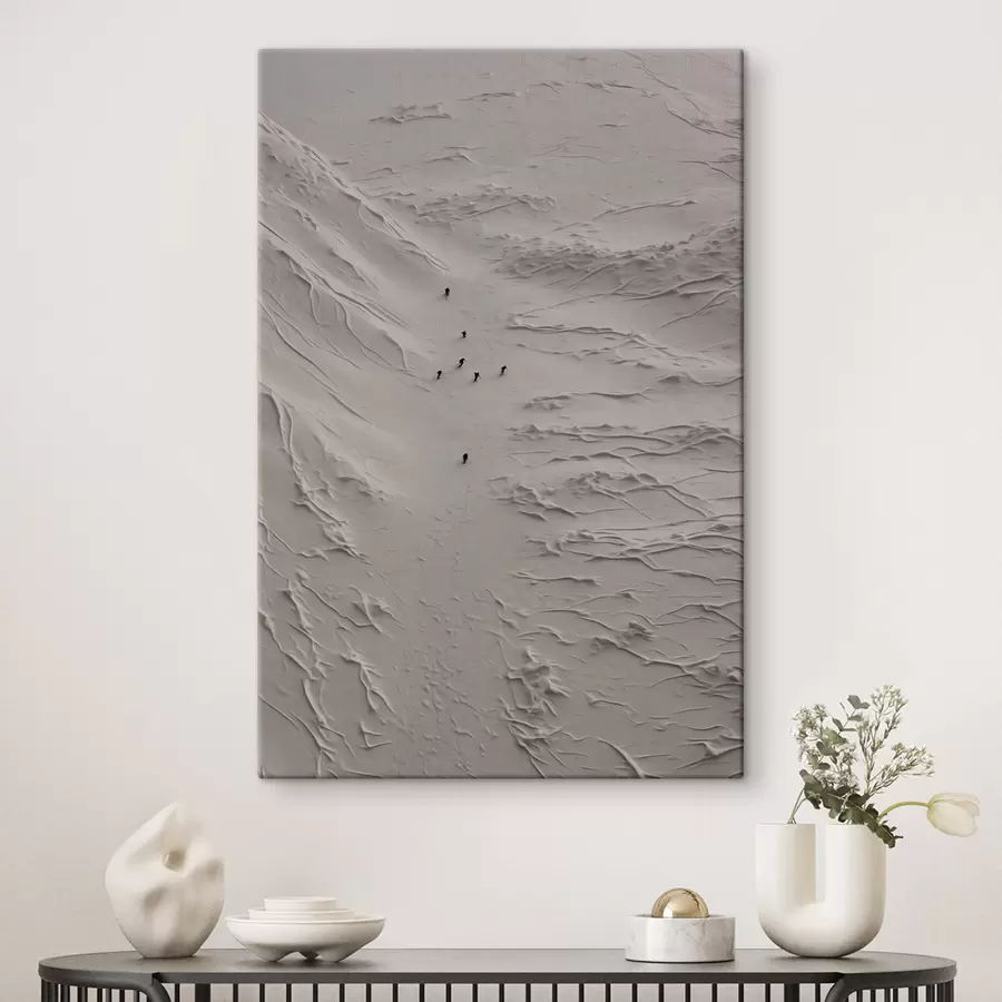 Tableau Des silhouettes minimalistes sur les dunes de sable, vues d'en haut s48825