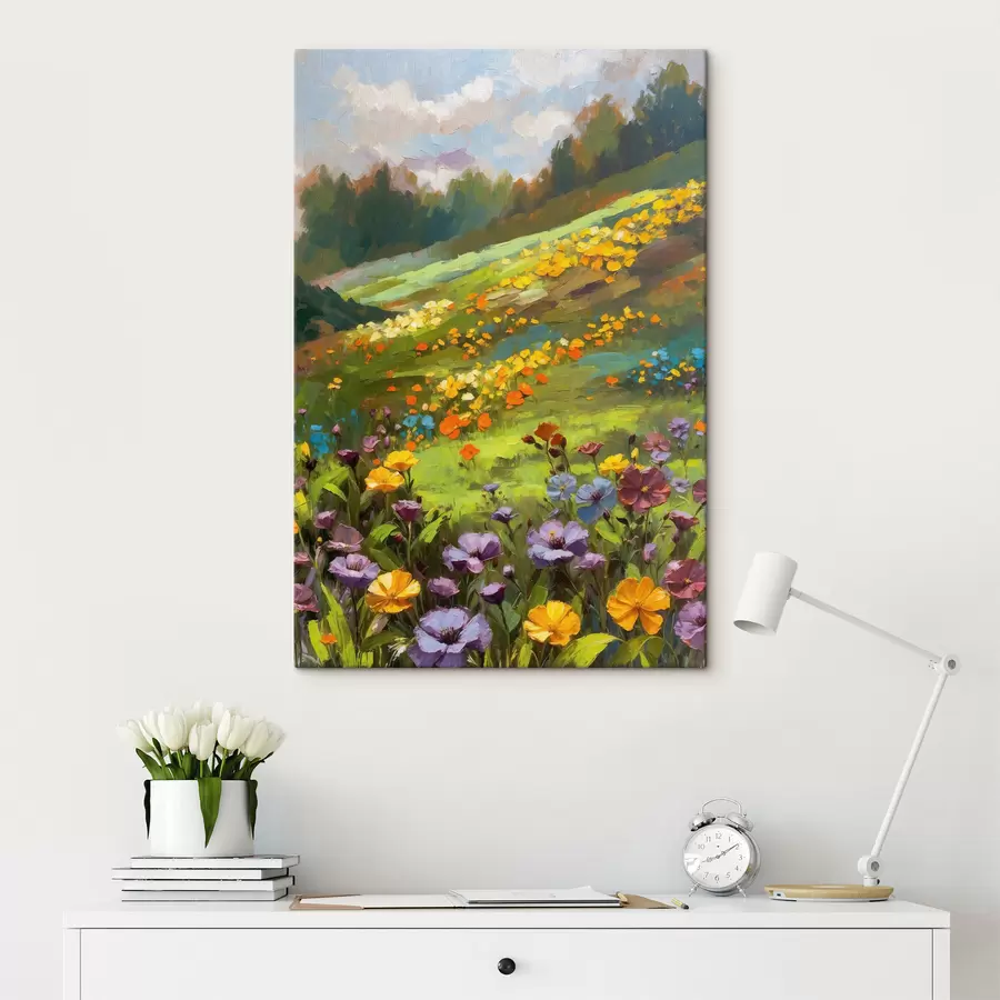 Tableau Impressionnisme : une colline en fleurs avec des fleurs sauvages s48827