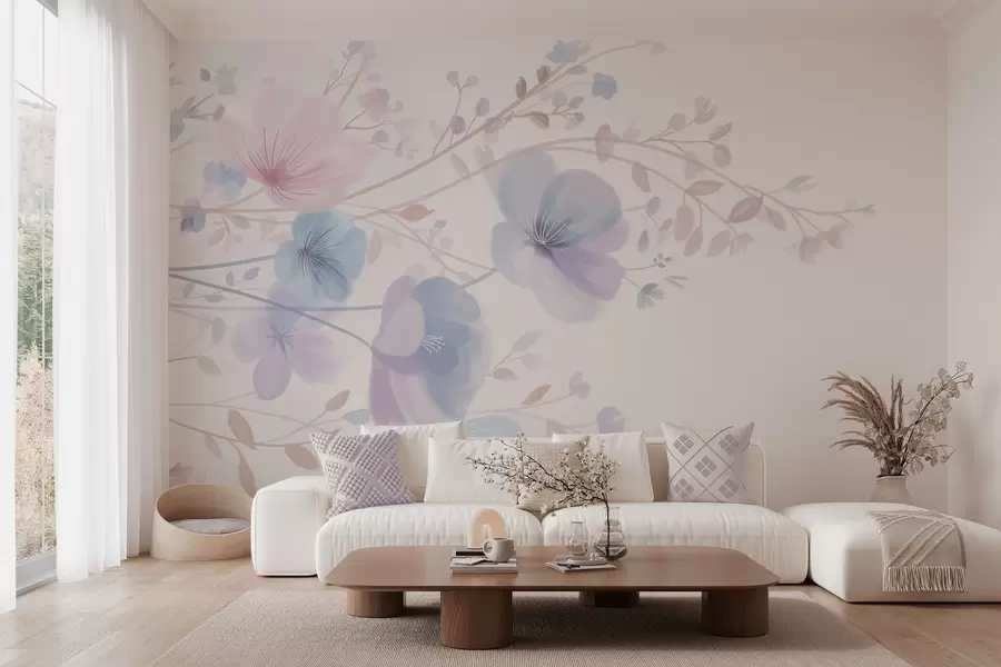 Papier peint de délicates fleurs sauvages sur fond blanc w05388