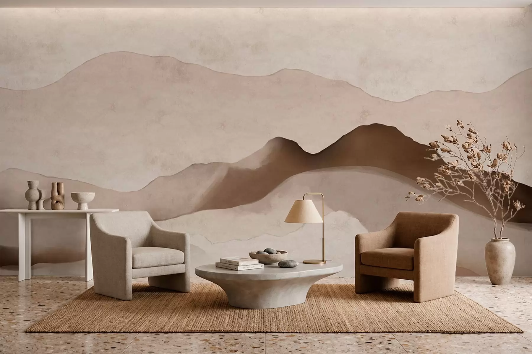 Papier peint Montagnes abstraites dans les styles Japandi et minimaliste w05434