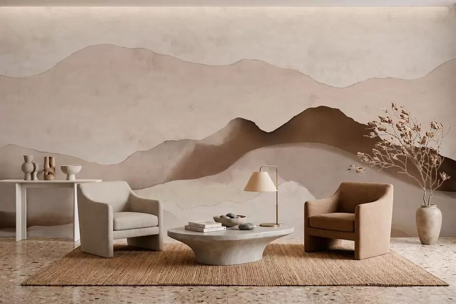 Papier peint Montagnes abstraites dans les styles Japandi et minimaliste w05434