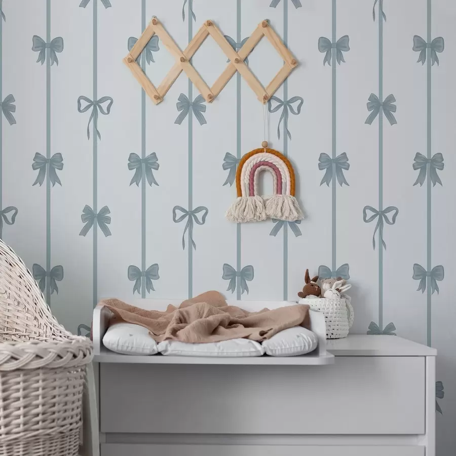 Papier peint Des nœuds bleus avec des rubans sur un fond clair a01074v2