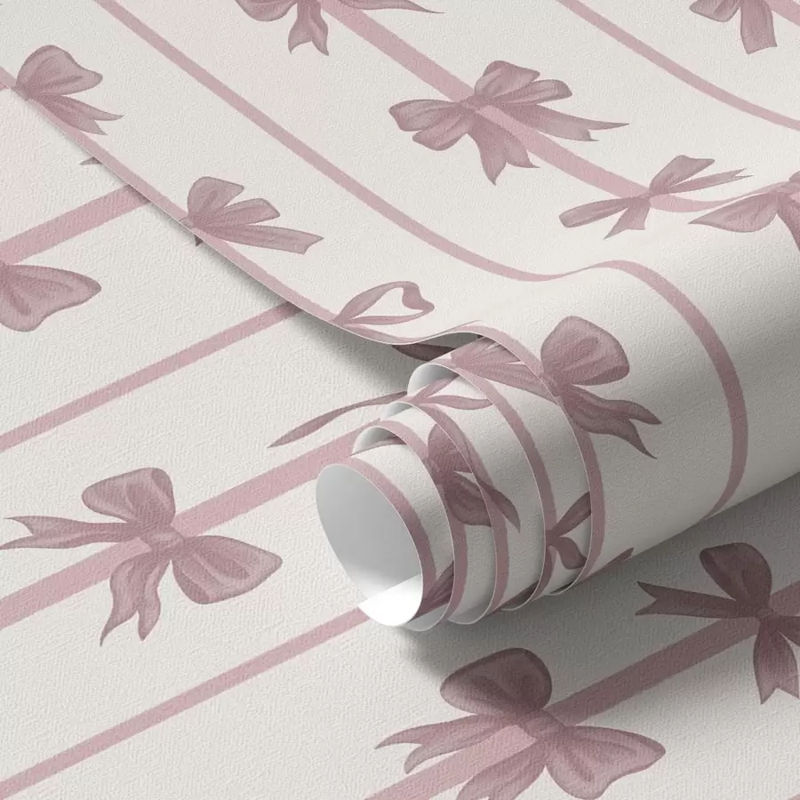 Papier peint Des nœuds roses sur fond clair, disposés en rayures verticales a01075