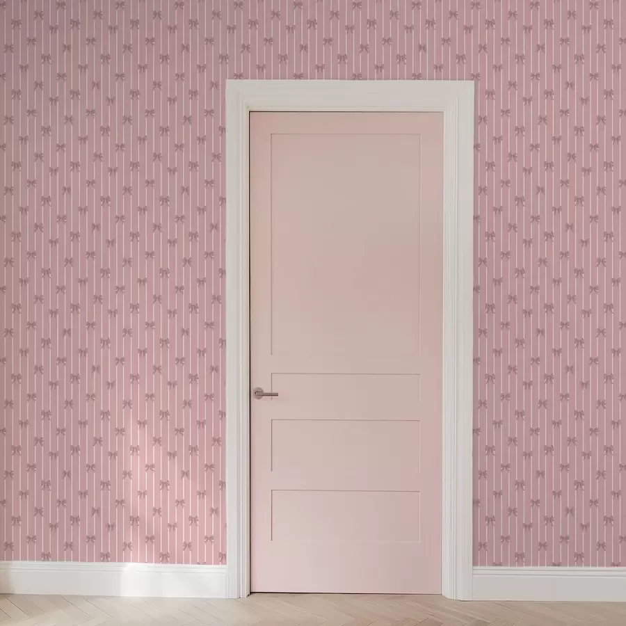 Papier peint De petits nœuds roses sur un fond rayé rose a01076v1