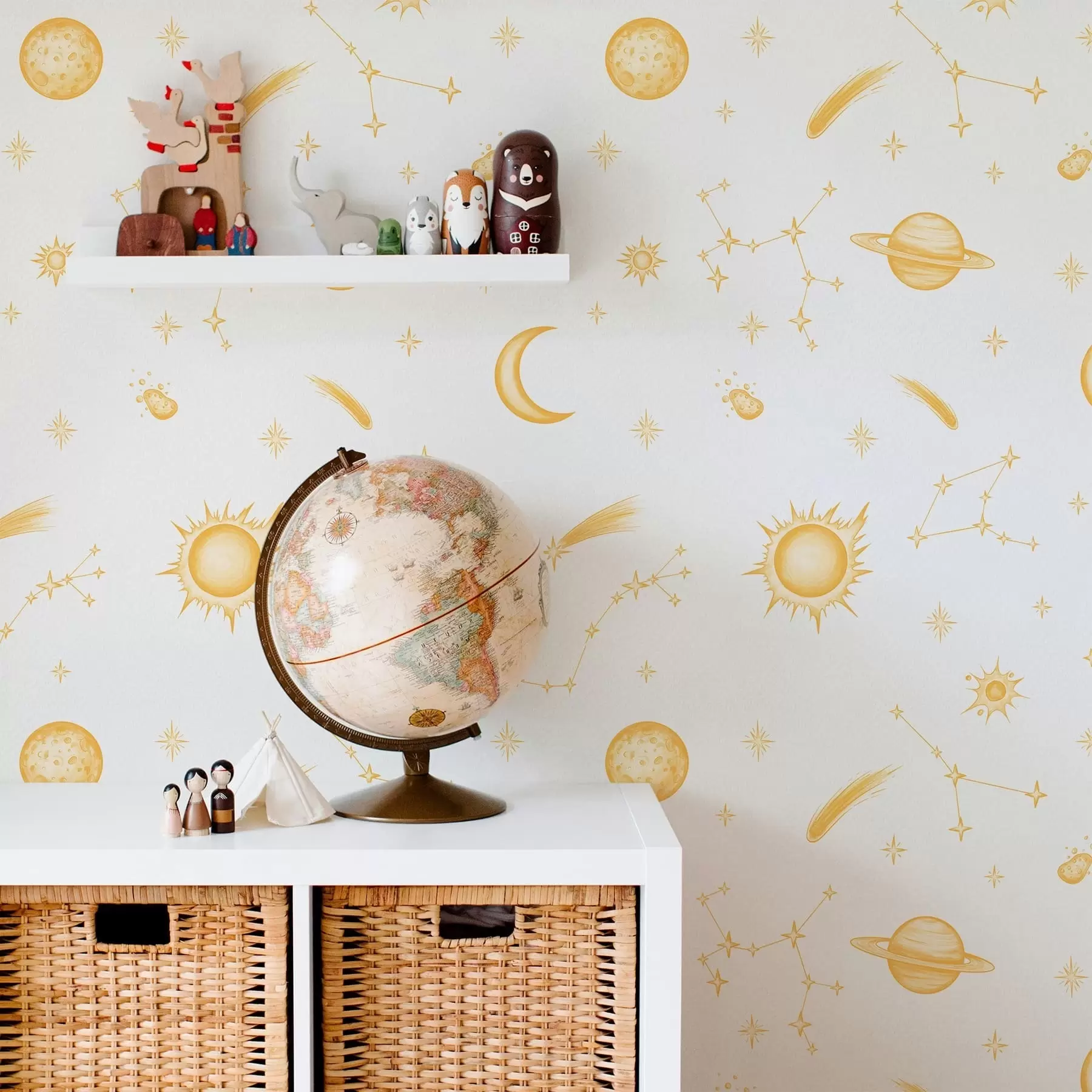 Papier peint Objets célestes et étoiles dans un style doux a01163