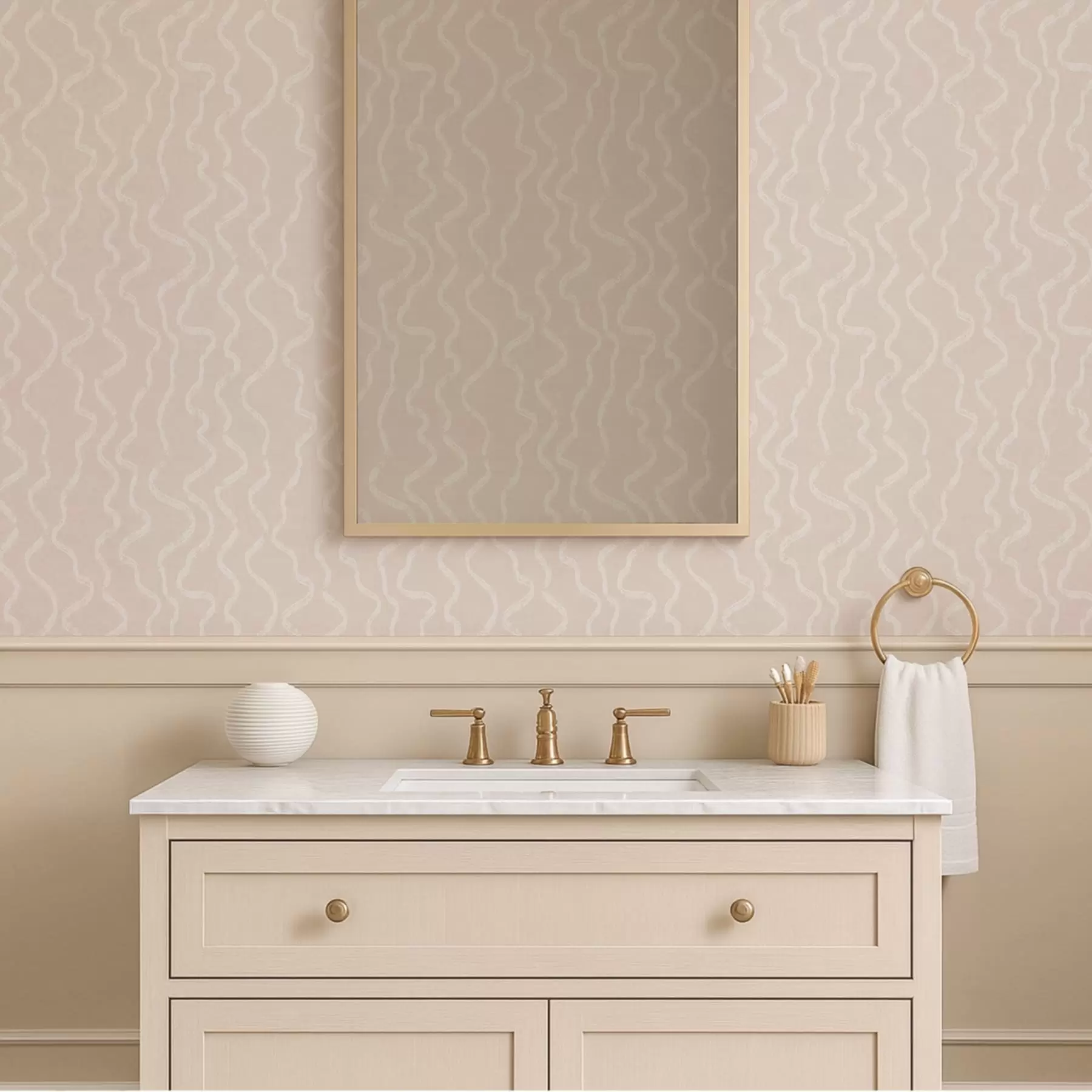 Papier peint Motif ondulé clair sur fond beige a01167
