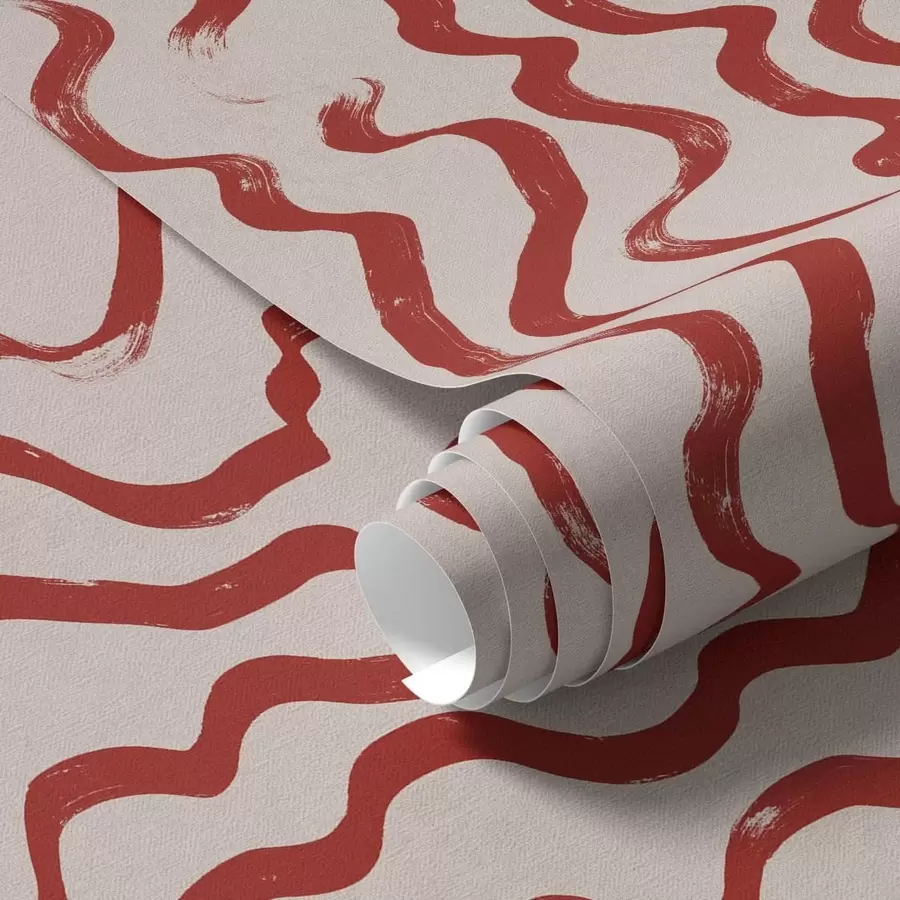Papier peint Des lignes ondulées rouges sur fond clair a01168
