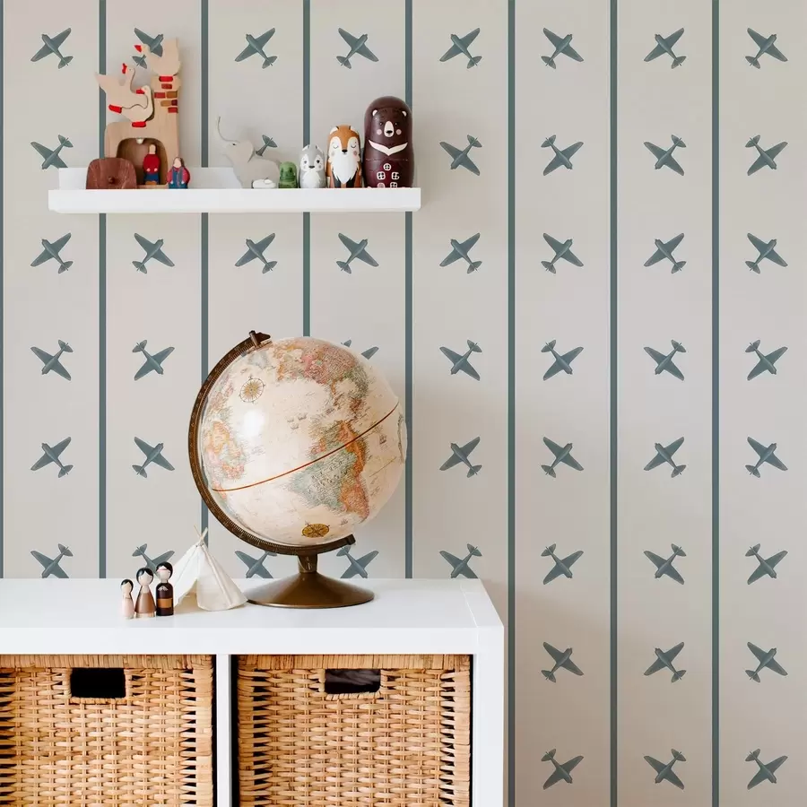 Papier peint Avions à rayures avec des touches de bleu a01169