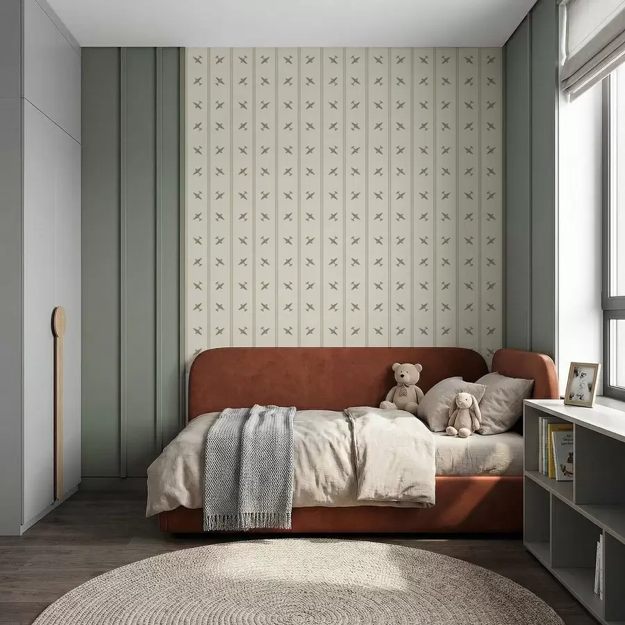 Papier peint Avions à rayures dans des tons olive a01170v2