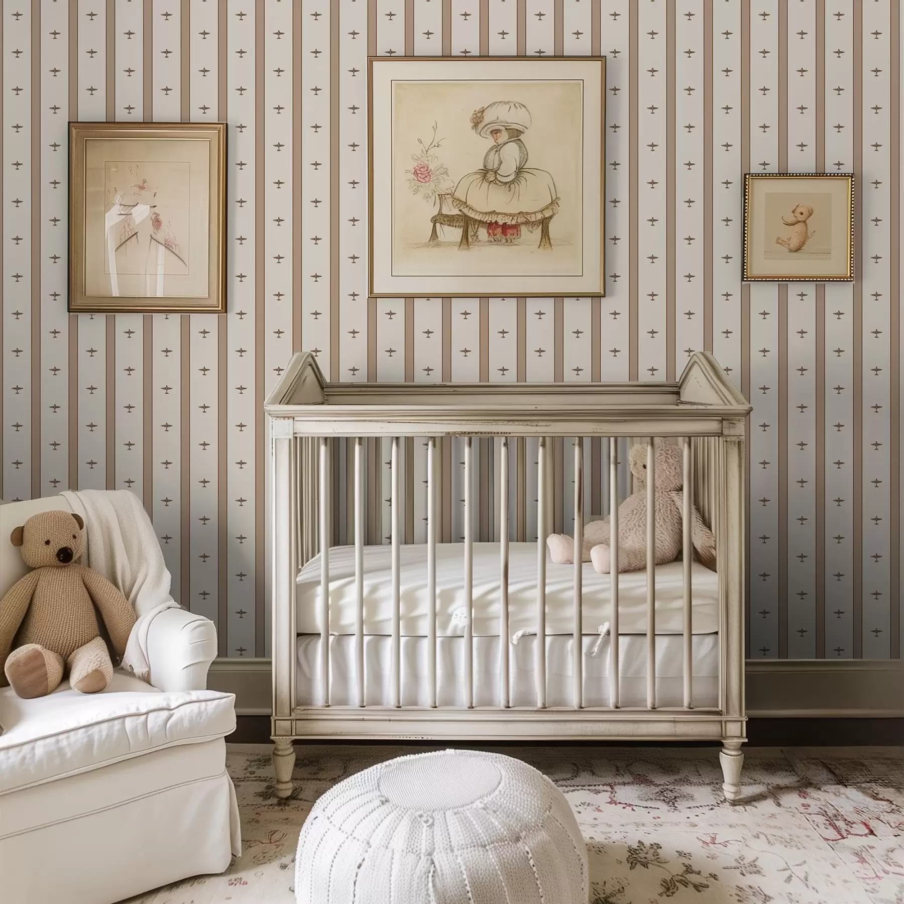 Papier peint Petits avions rayés sur fond marron a01171v2