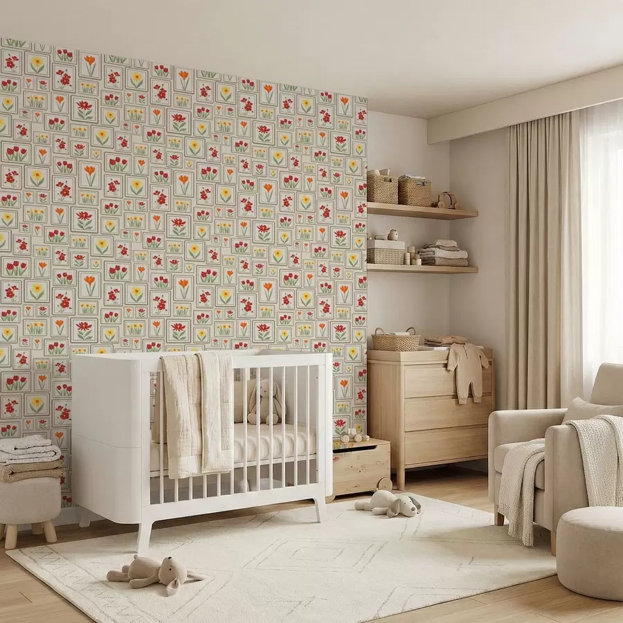 Papier peint Illustrations florales encadrées dans des tons chauds a01173