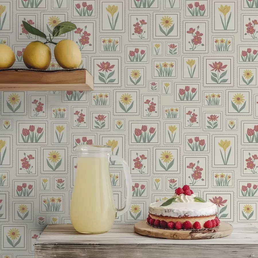 Papier peint Illustrations florales encadrées sur fond clair a01173v1