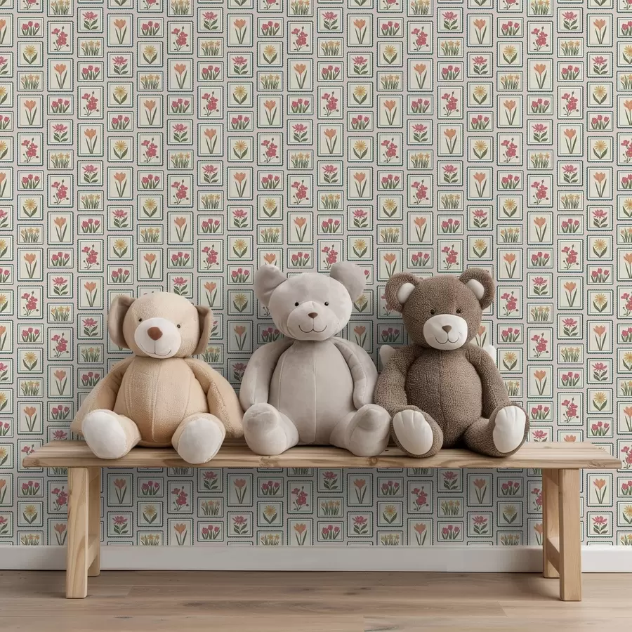 Papier peint Illustrations florales encadrées avec des bordures a01174