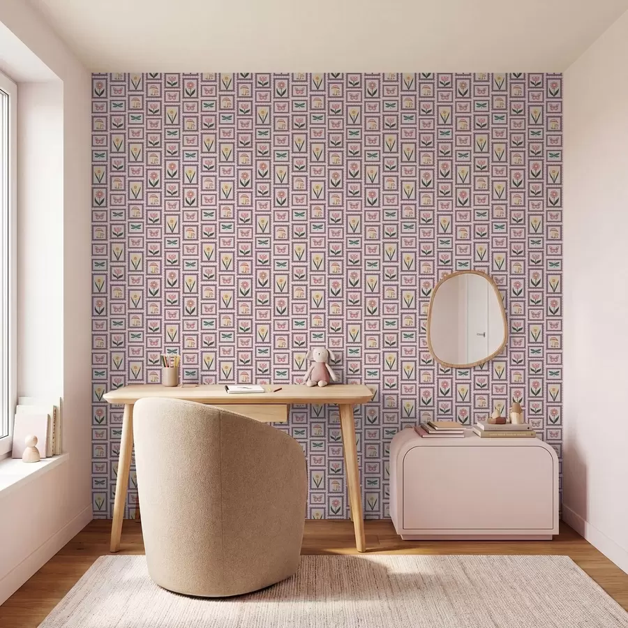 Papier peint Illustrations encadrées dans des tons lilas a01175v1