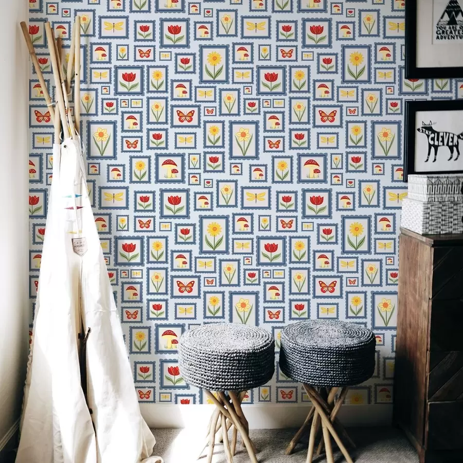 Papier peint Illustrations encadrées sur fond bleu a01176