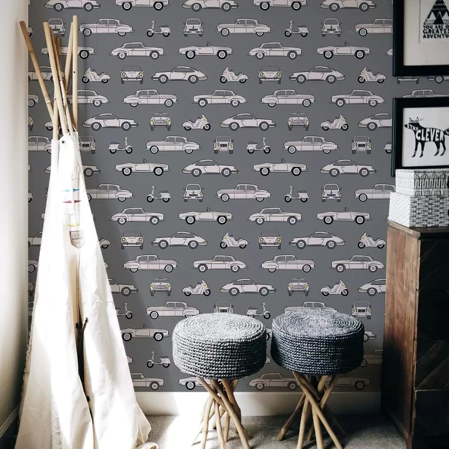 Papier peint Voitures et scooters rétro sur fond sombre a01178v3