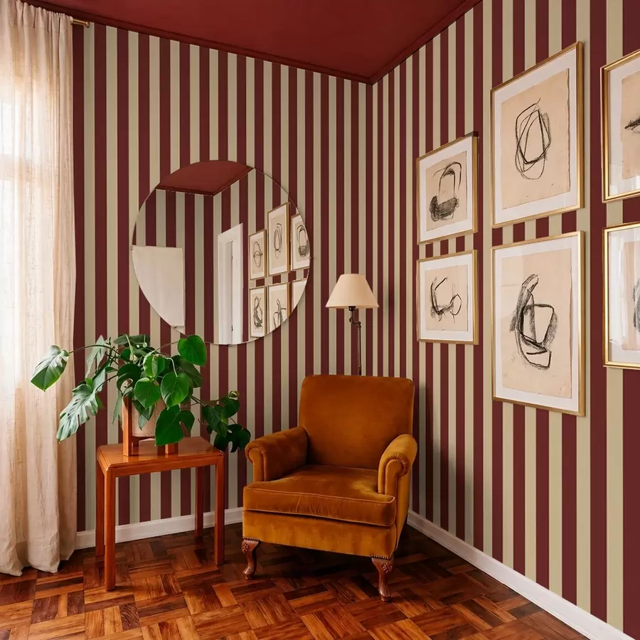 Papier peint Rayures verticales rouges et beiges a01179