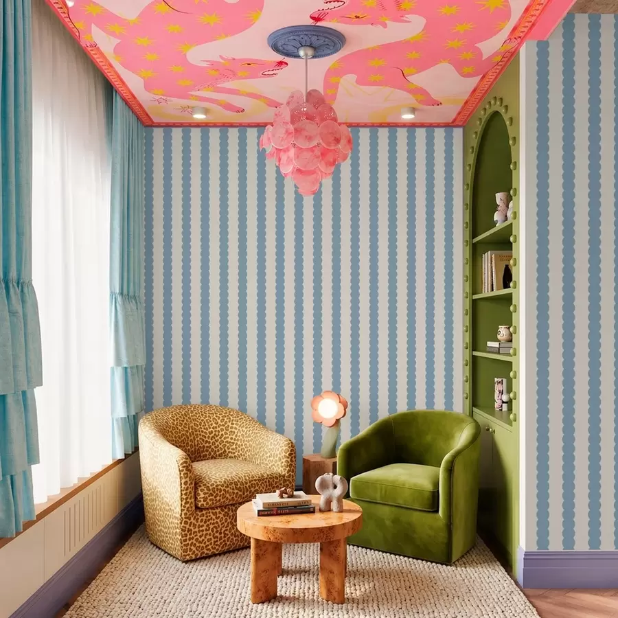 Papier peint Rayures bleues ondulées dans un style minimaliste a01182