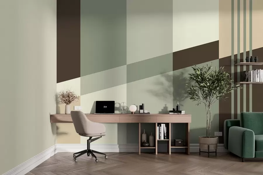Papier peint Des motifs géométriques discrets dans des tons olive, beige et marron w05390